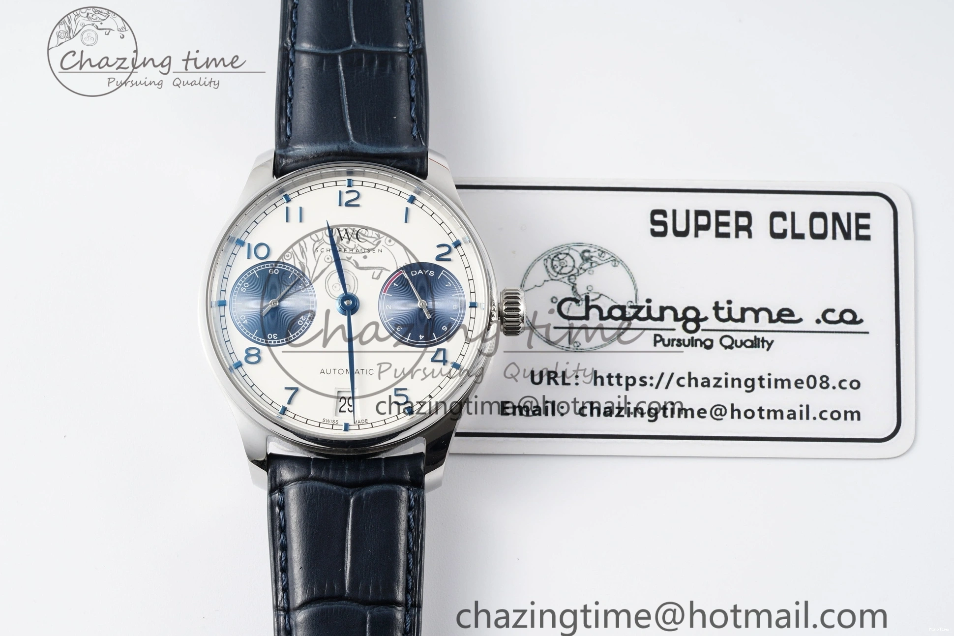 MIROTIME 0316 ZeroBulk Portuguese Real PR IW500715 SS AZF 1:1 Best Edition White Blue Dial on Blue Leather Strap A 7034